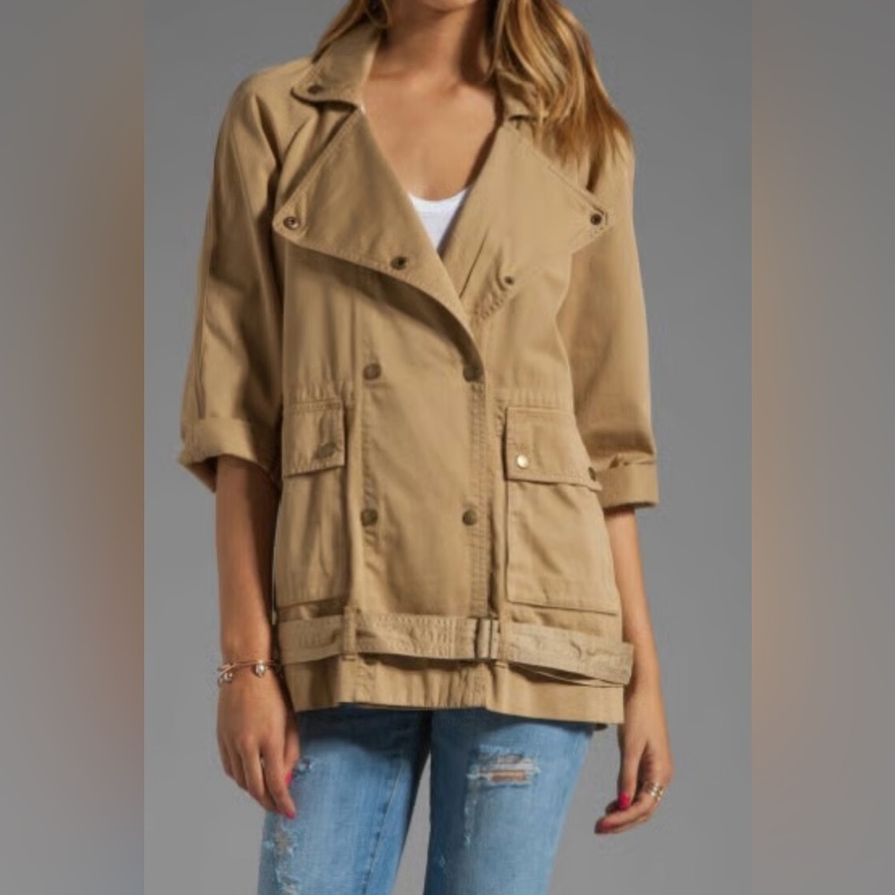 Current Elliott Women's Tan Double-Breasted Infantry Military Jacket